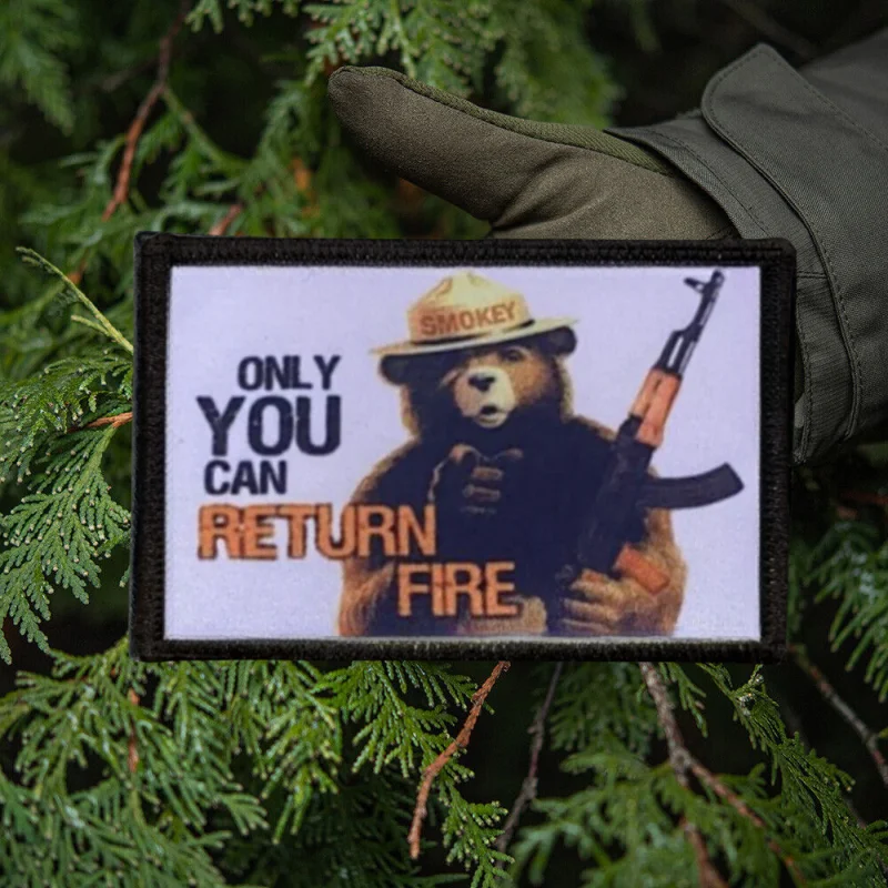 Parche táctico con estampado de Hook & Loop, insignia de oso ahumado militar de EE. UU., brazalete, pegatina de mochila, solo puedes volver a la moral del fuego - imagen 2