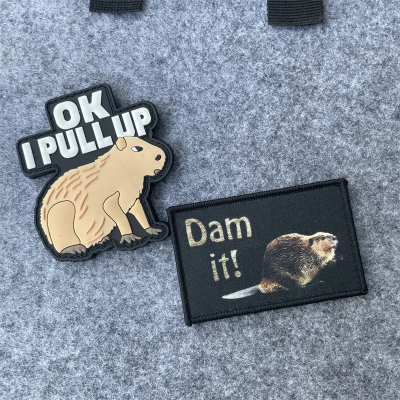 Parche de Capibala, insignia táctica de PVC, bonito hidrocho OK I PULL UP, insignia de moral con gancho y bucle, apliques de tela para mochila - imagen 2
