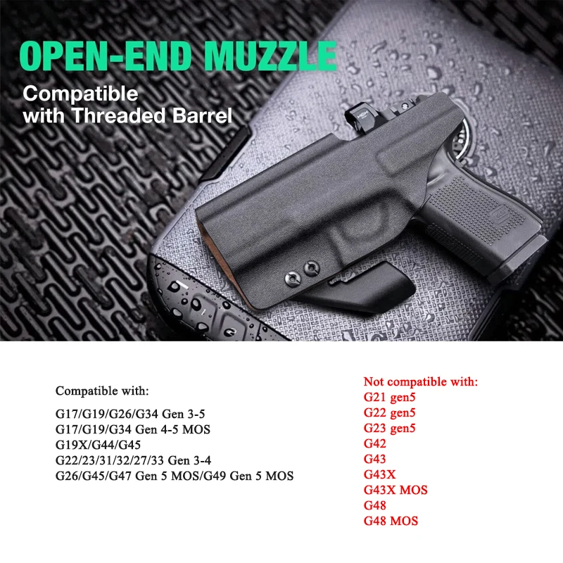 Compatible con Glock17/19/19X/26/44/45 Gen(1-5),Glock 23/32 (1-4), funda Kydex IWB, interior de cuero, corte óptico y garra, mano derecha - imagen 4