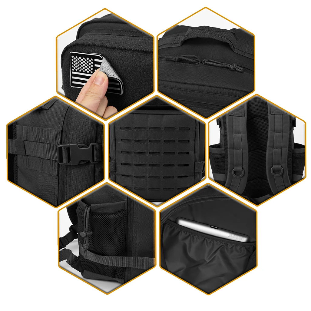 Mochilas tácticas de gimnasio de 25L para hombre, mochila Molle para gimnasio, mochila de viaje para senderismo con portavasos dobles, bolsa pequeña para insectos - imagen 5