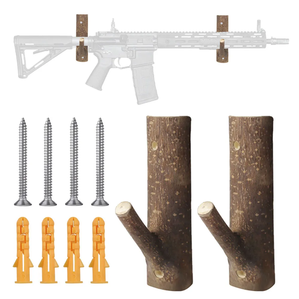 Estante para pistola de Rifle de montaje en pared, ganchos para pistola de rama de madera, soporte para pistola hecho a mano para pared con agujeros preperforados, accesorio de caza, 2 uds.