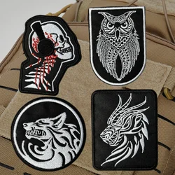Parche bordado táctico Calavera - insignia mochila con búho y lobo