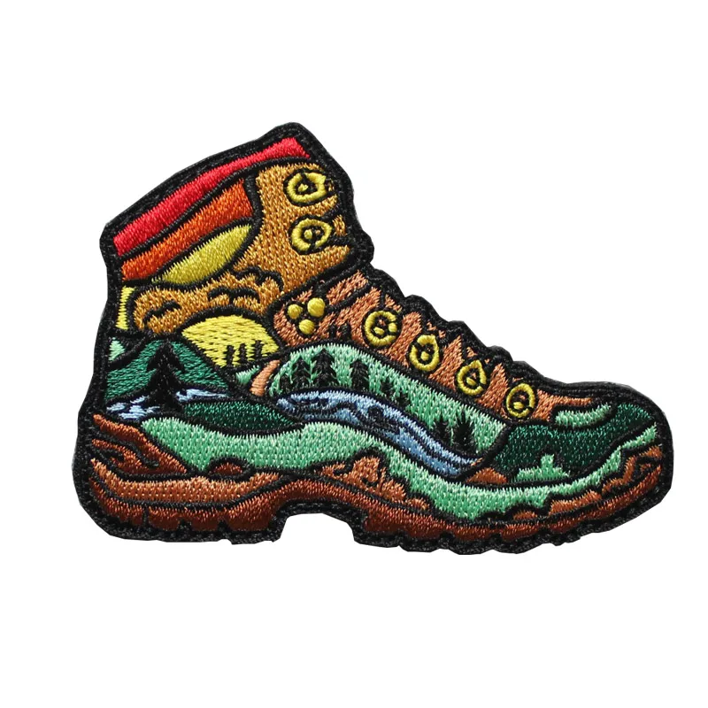 Zapatos de senderismo para aventuras al aire libre, insignia bordada, pies de la selva, paisaje creativo, chaquetas de moral, brazalete, parches para mochila de costura DIY - imagen 2