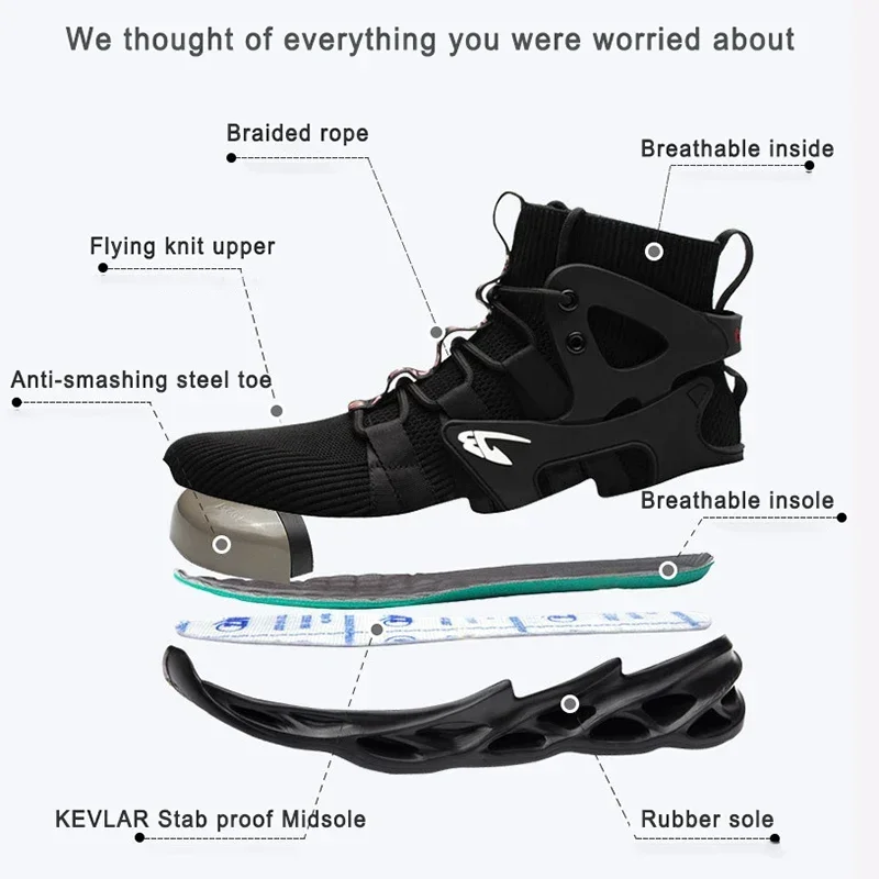 Zapatos de seguridad para el trabajo para hombre, zapatillas de trabajo antipinchazos, zapatos de trabajo firmes de alta calidad, botas ligeras para hombre, botas de seguridad - imagen 4