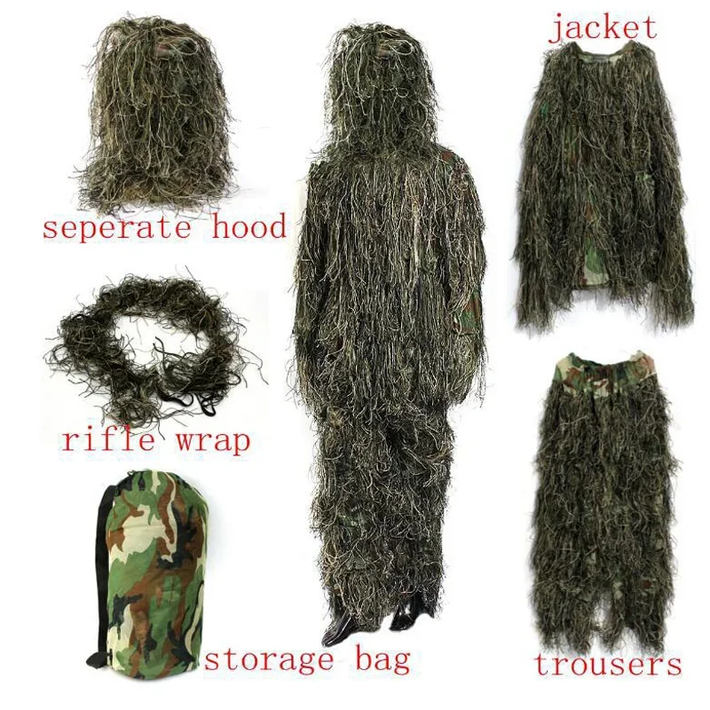 Traje táctico Ghillie para niños y adultos, cazador, caza, bosque, ropa de camuflaje de hoja biónica 3D, uniforme de disfraz, conjunto de trajes de camuflaje Cs - imagen 4