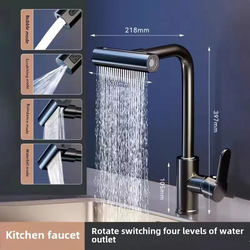 Grifos de cocina grises, rociador de corriente de cascada con rotación extraíble, cabezal mezclador de fregadero, accesorio para grifo de agua de níquel cepillado - imagen 5