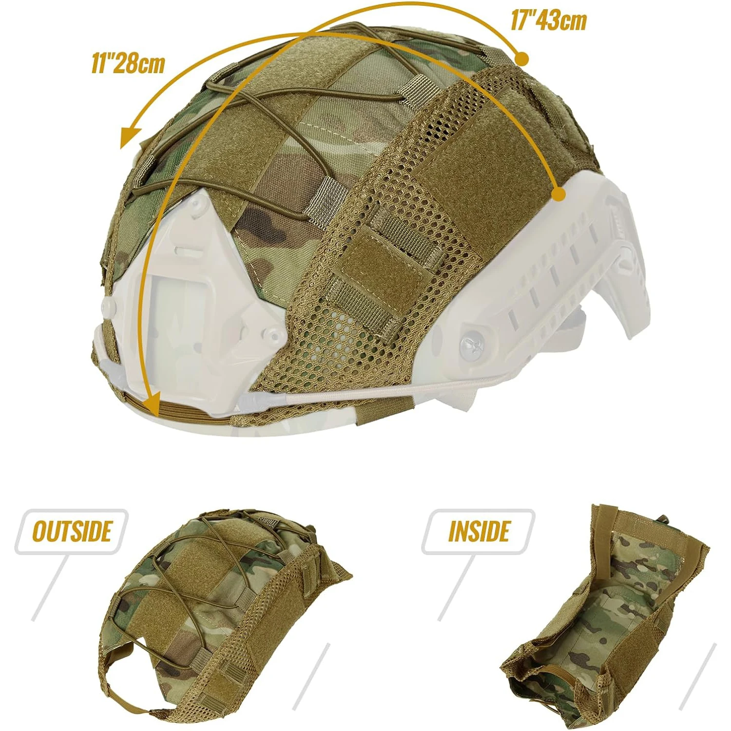 BOOIU-funda táctica para casco rápido MH PJ BJ, casco de tela OPS-Core, Airsoft, Paintball, camuflaje, militar, con cordón elástico - imagen 4