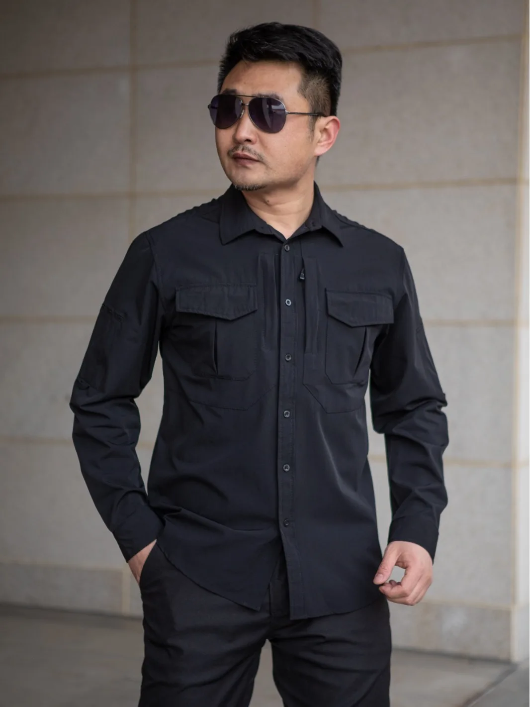 Camisa de entrenamiento para deportes al aire libre para hombre, tela elástica, cuello abatible de secado rápido, camisa de manga larga, ropa para fanáticos del ejército - imagen 5