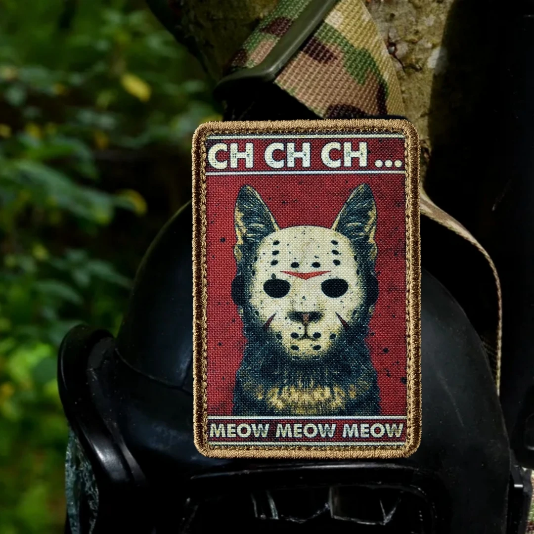 "Meow Meow Meow" Jason Cat Black Friday Mask Parche del ejército moral Emblema táctico militar Parches impresos para pegatina de mochila - imagen 3