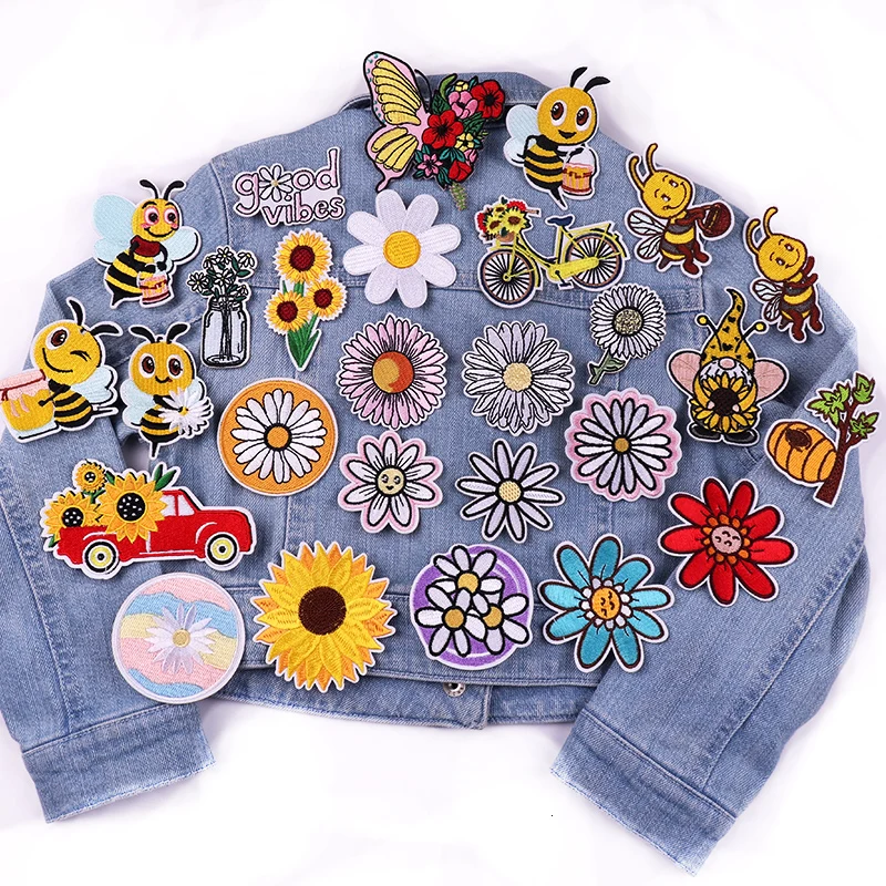 Parche de flores de girasol y Margarita para ropa, parches bordados para planchar en chaquetas, Jeans, sombrero, bolsa, coser - imagen 2