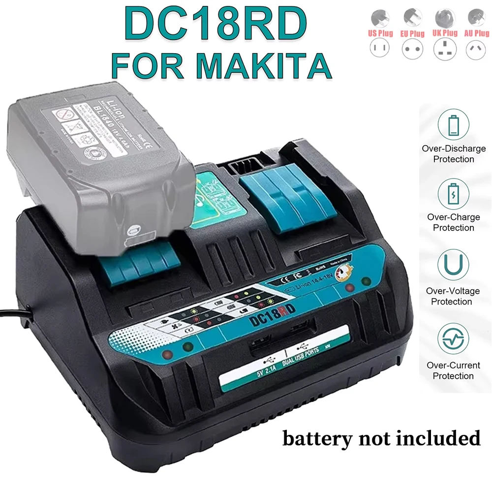 Cargador de batería de iones de litio doble, corriente de carga 4A para Makita 14,4 V 18V BL1830 Bl1430 DC18RC DC18RA, carga rápida