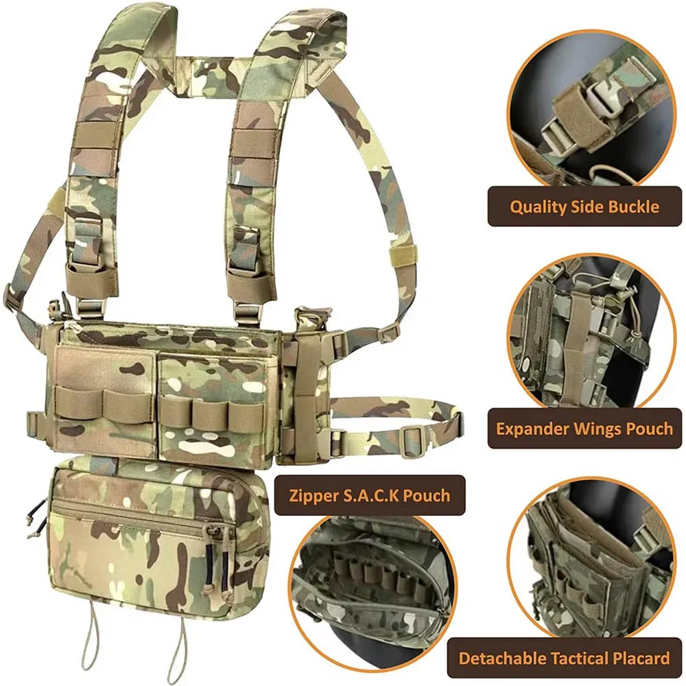Chaleco táctico al aire libre con plataforma de pecho de liberación rápida multibolsillo MOLLE multifuncional para senderismo Camping entrenamiento militar - imagen 3