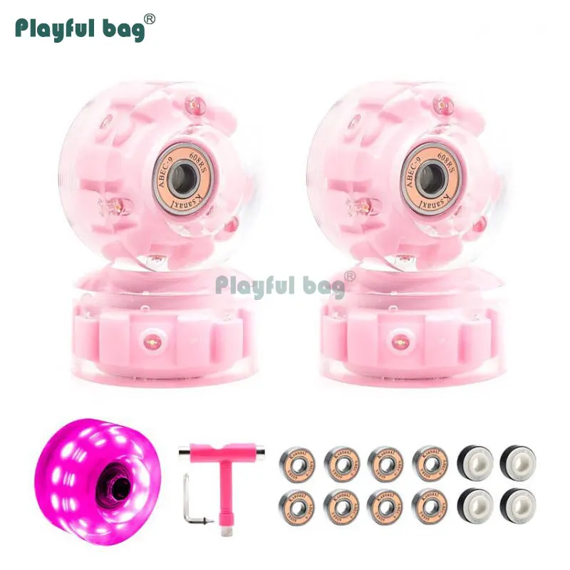 Ruedas de PU intermitentes de 58x32mm para patines de doble hilera 82A, accesorios universales para ruedas de seis Led, rodamientos 608RS AMB105 - imagen 4