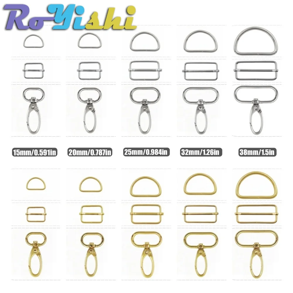 15 unids/set RoYishi juego de hebilla de cinturón de Metal de colores mezclados, hebilla de anillo en D, hebilla de ajuste deslizante Rectangular, hebilla de gancho giratorio - imagen 3