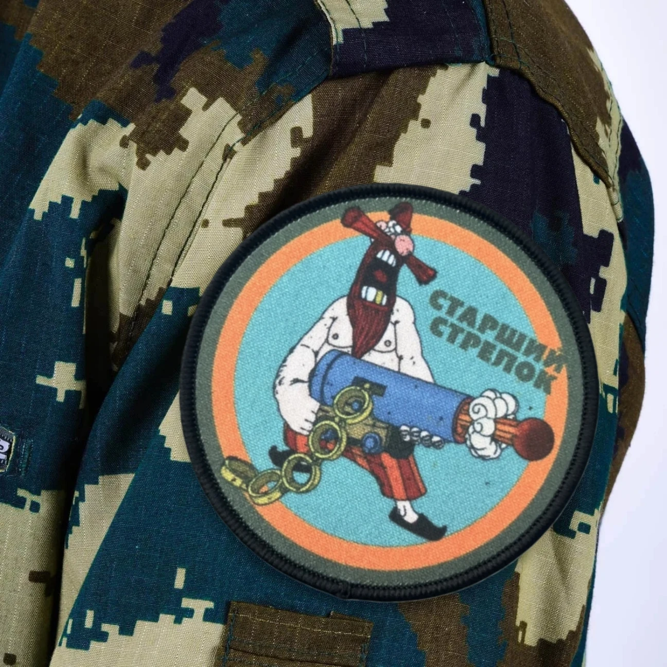 Parches impresos con insignia de moral divertida "The Senior Shooter", para ropa, gancho y bucle militar táctico, accesorios para mochila, pegatinas