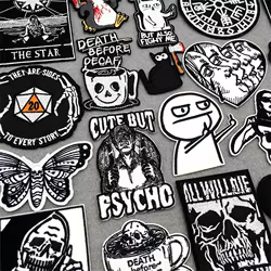 Parches punk bordados blancos y negros para planchar ropa o chaquetas