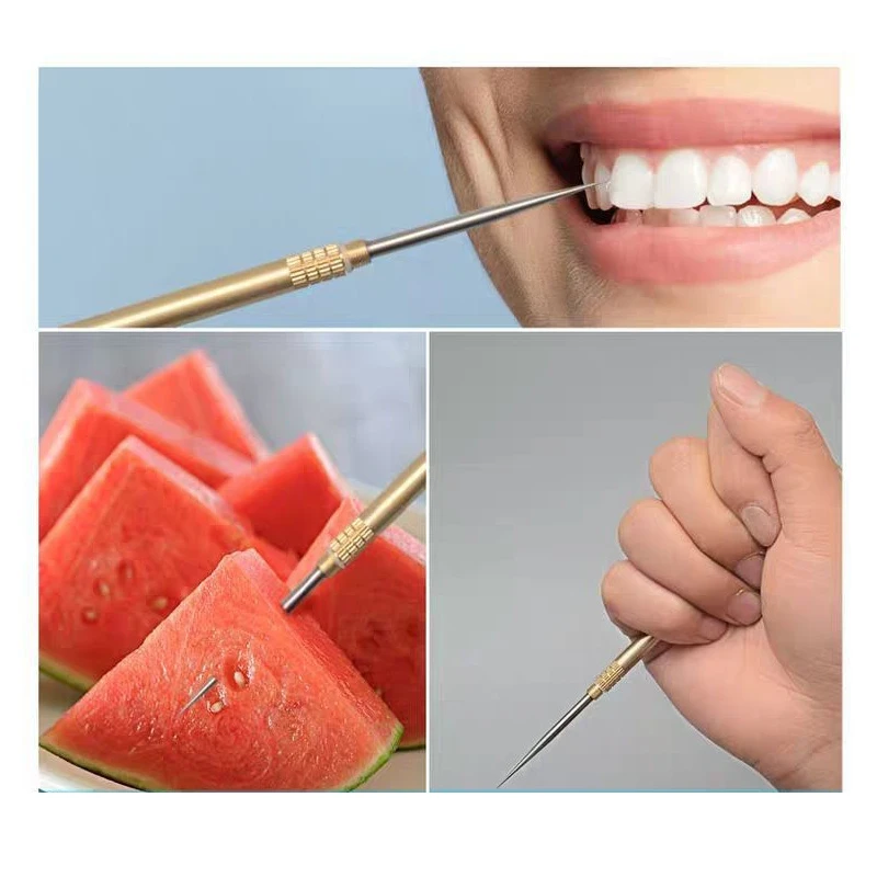 Palillo de dientes de bolsillo para exteriores, Mini palillo de dientes portátil EDC de titanio, tenedor de fruta, herramienta de Camping, tubo de palillo de dientes más duradero que el hilo dental - imagen 4