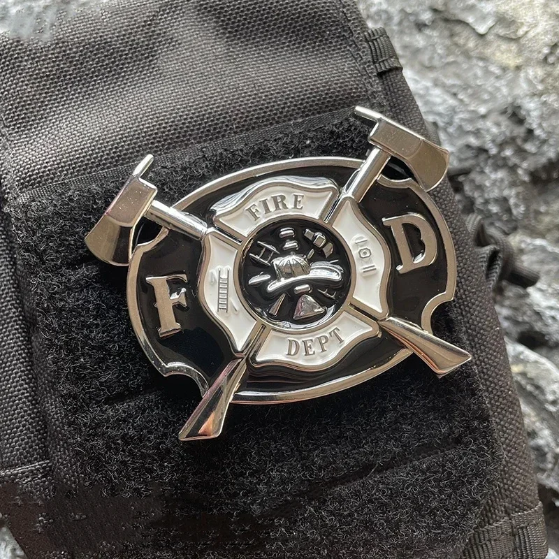 FD bombero Metal moral emblema FIRE DEPT 3D gancho y bucle parches mochila táctica pegatina decorativa - imagen 2