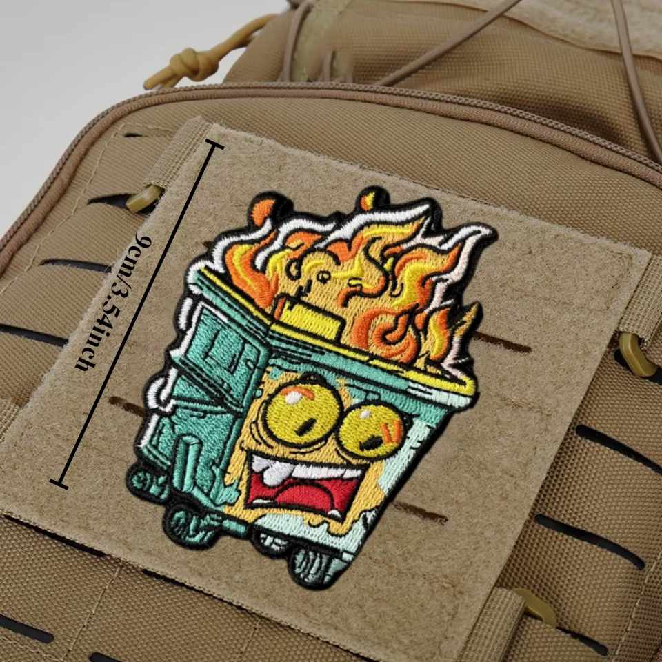 Parche bordado militar on Fire Trash Can – Insignia táctica para mochila - imagen 4