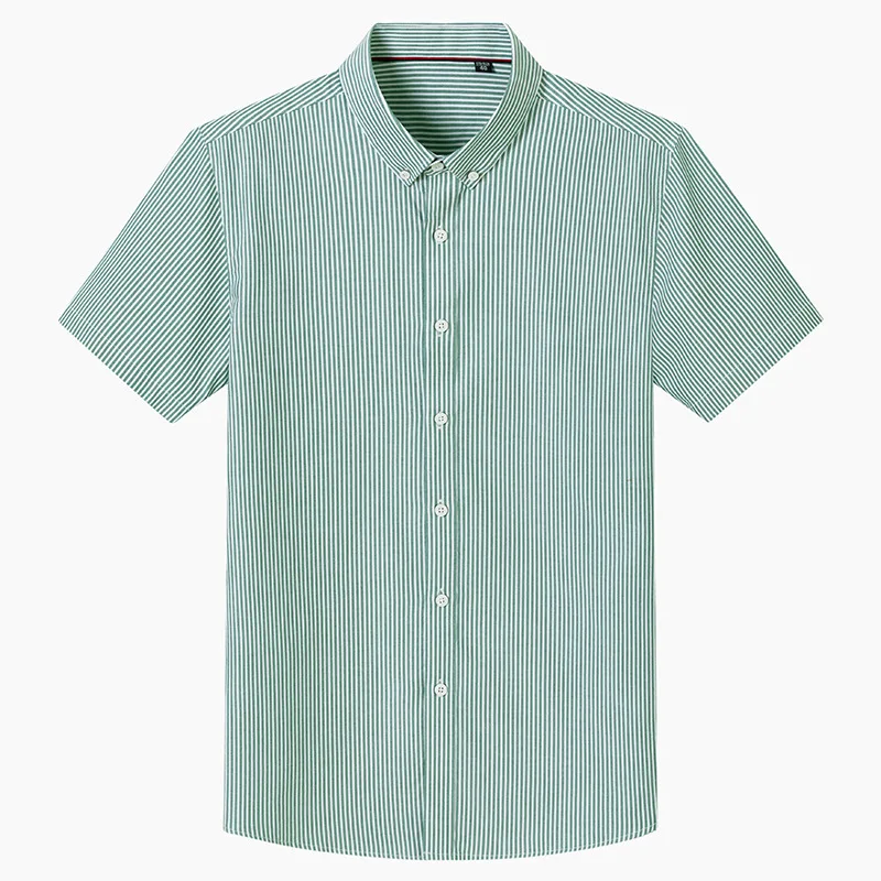 Camisa 100% de algodón para hombre, Camisa lisa de lujo a rayas, transpirable, de manga corta, a la moda, para negocios, Social, Normal - imagen 3