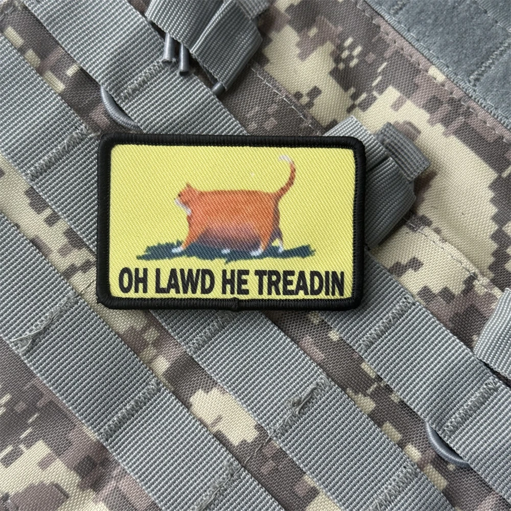 Parche táctico de moral de gato gordo "Oh Lawd He Treadin", brazalete del ejército militar, parches impresos con gancho para ropa, pegatina para mochila - imagen 4