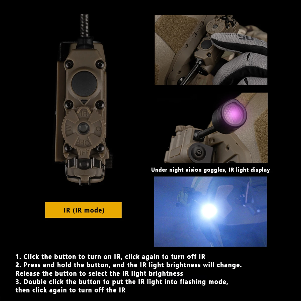 Luz estroboscópica para casco táctico, luz LED para casco de enrollador lateral, luz IR blanca, roja, verde y azul, linterna con Clip para casco con riel de arco - imagen 5