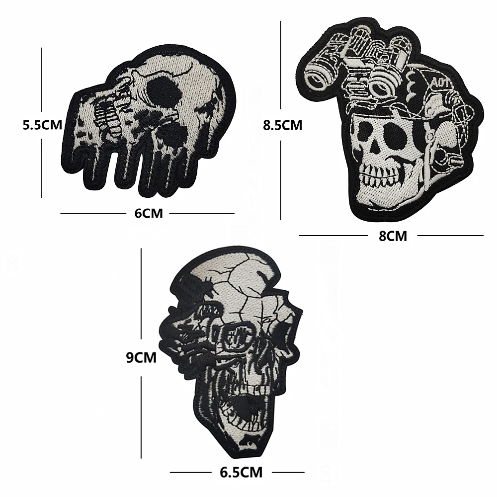 Parche de calavera luminosa bordado serie Tactical Fear, dispositivo de visión nocturna, brazalete de esqueleto para decoración de ropa y mochila - imagen 4