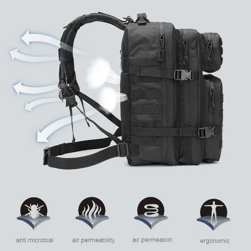 Mochila deportiva de caza multifunción, bolsa táctica de hombro para montañismo, alta capacidad, 3P, ataque, 50L - imagen 5