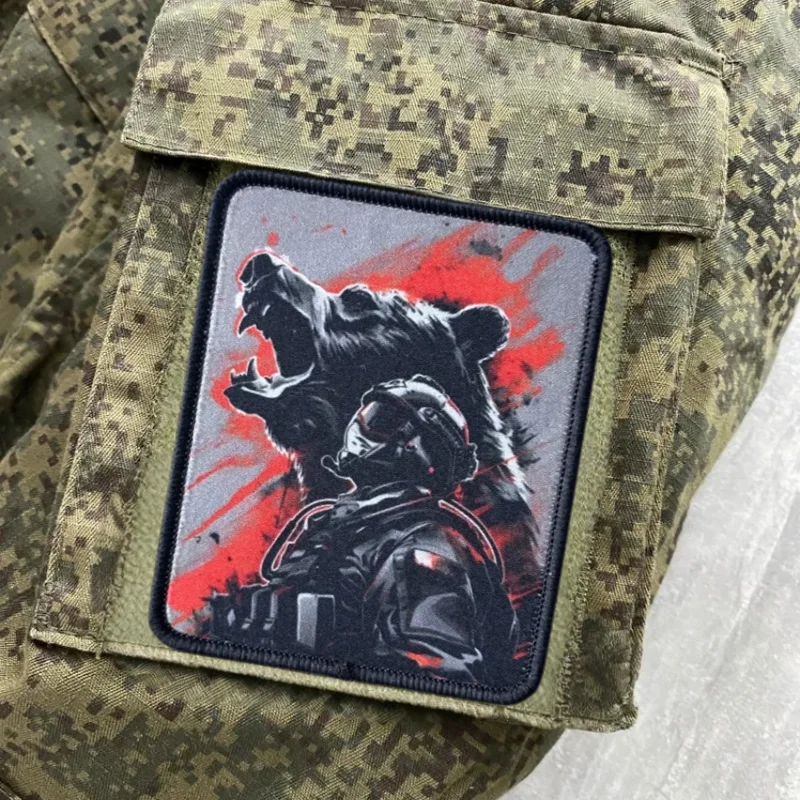 Parche con estampado de oso rugiente y guerrera, chaleco táctico, insignia de moral con gancho y bucle, pegatinas decorativas para mochila, parches para brazalete para ropa