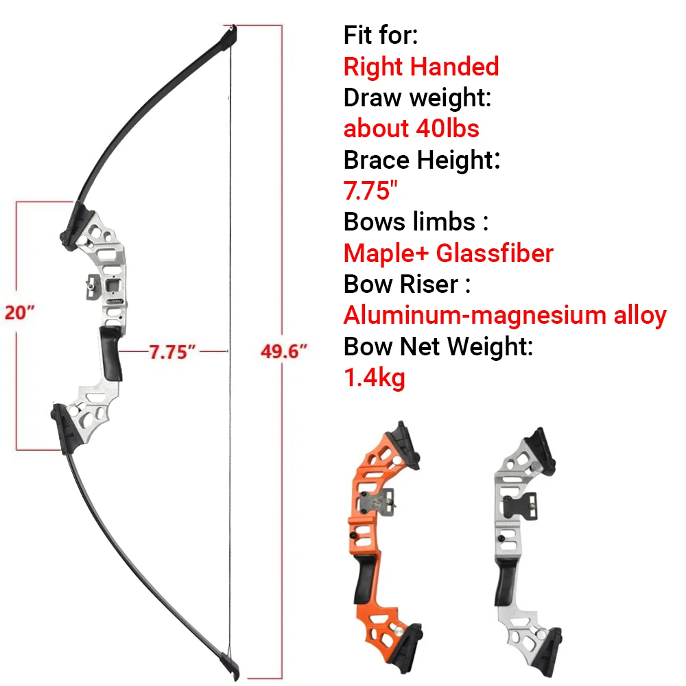 Arco recto de 20 pulgadas, mango recurvo, 30-40 libras, ajustable para mano derecha, tiro al arco, objetivo, caza, flecha de carbono - imagen 2