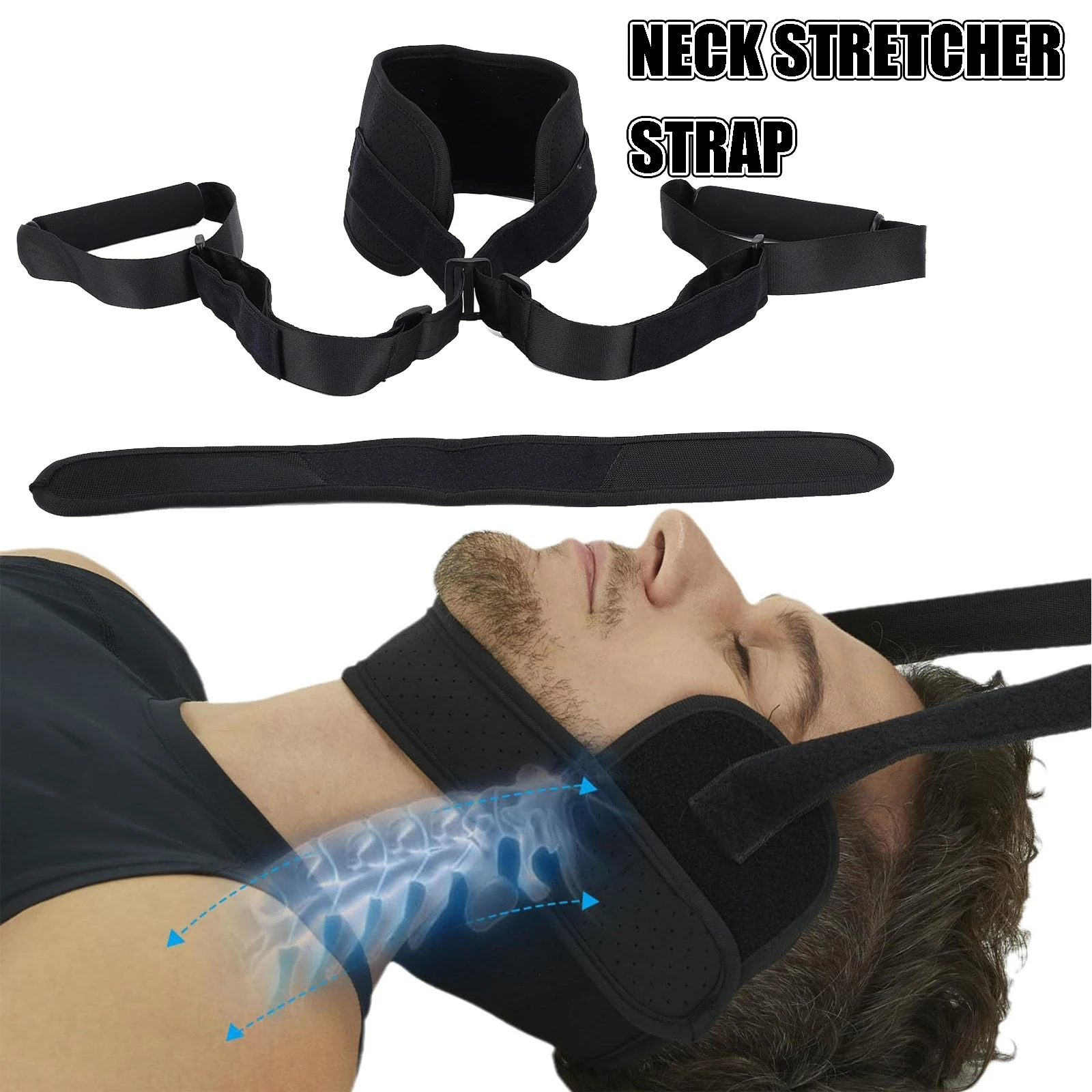 Correa ensanchadora de cuello para dolor de cuello, correa de descompresión con agarre cómodo y correa para la barbilla, ejercitador de recuperación de curva de cuello