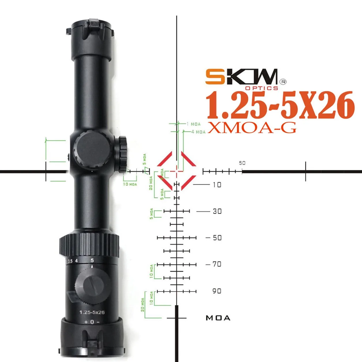 SKWoptics-Alcance táctico para rifle, anillos de 30 mm, caza, AK, retícula MOA de mira AR, 1,25-5x26, XMOA-G,,
