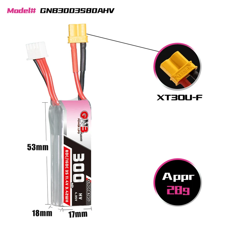 GAOGENG-batería Lipo 3S GNB 11,4 V 80C 300mah para BETAFPV Beta75X 3S Beta65X 2S Whoop Drones, piezas 3S XT30, enchufe 2/4/6/10 piezas - imagen 3