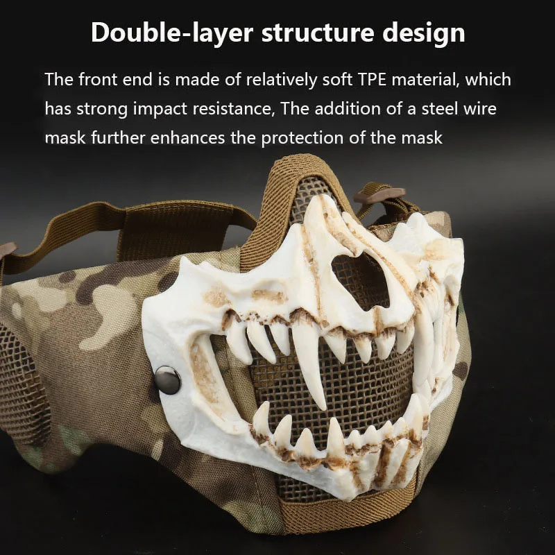 Máscara Fang (versión de protección auditiva) conducción al aire libre, transpirable, alambre de acero, doble capa, máscara protectora táctica - imagen 4