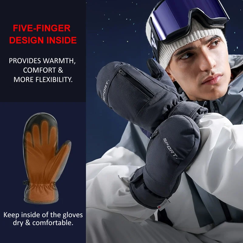 1 par de guantes de esquí de invierno impermeables para snowboard pantalla táctil guantes térmicos gruesos para nieve hombres mujeres guantes cálidos para motos de nieve - imagen 2