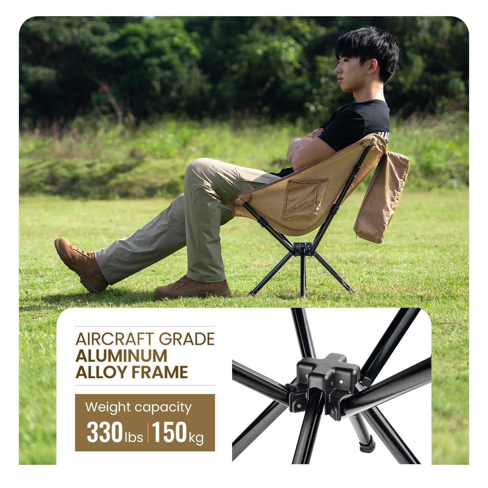 Onetigris Forrest Silla plegable portátil, silla ultraligera para acampar, para viajes en la playa, senderismo, mochilero, pesca, suministros para acampar - imagen 2