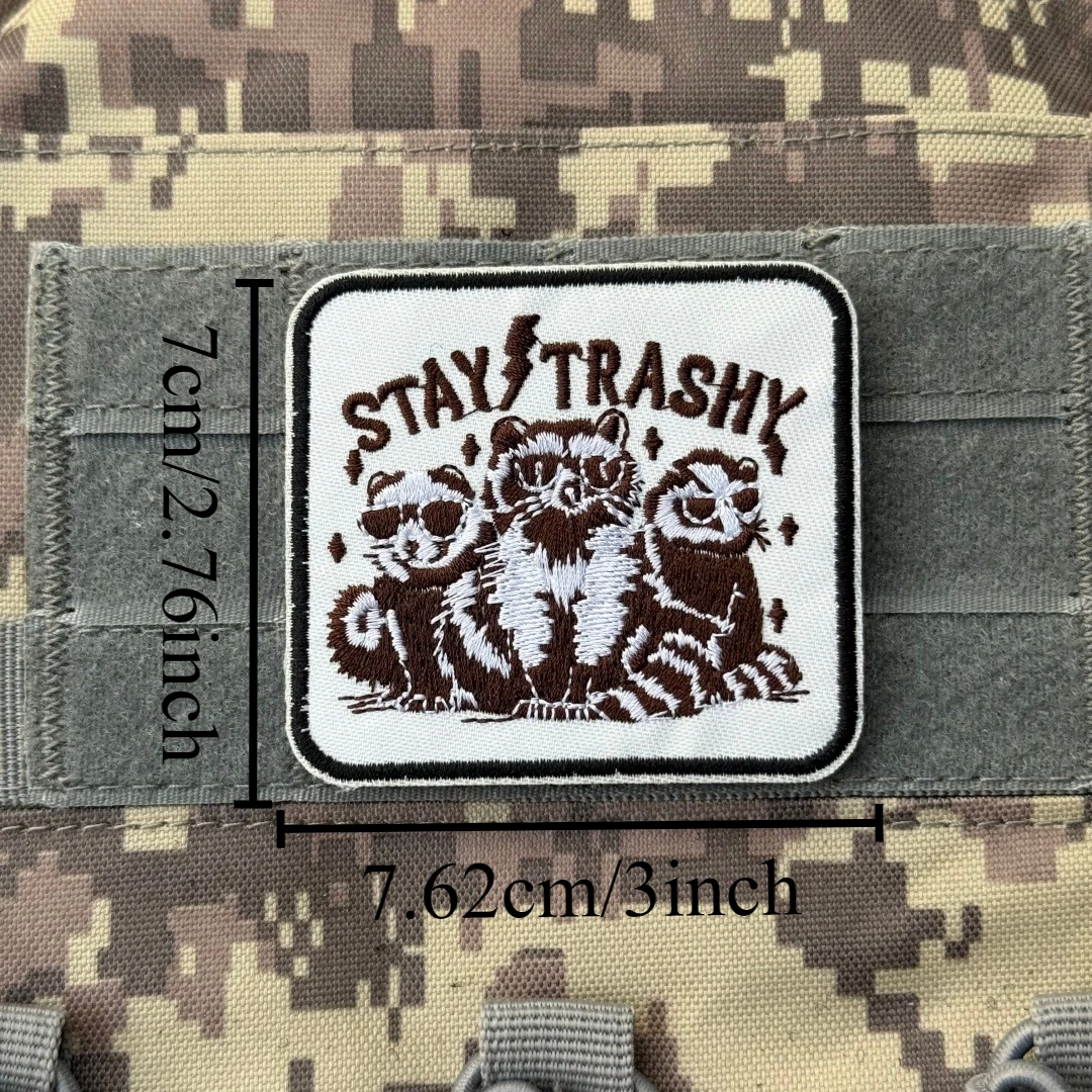 Parches bordados del equipo del escuadrón de Racoon Opossums "Stay Trashy", insignia de moral táctica del ejército, parches para ropa, pegatina militar - imagen 2