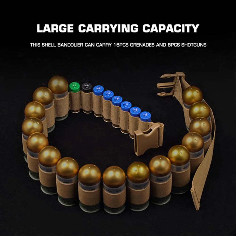 Bandolera táctica con capacidad para 16 Uds., 40mm, granada, 8 Uds., 2ga, conchas para escopeta, banda elástica, bolsa de almacenamiento, bolsa de entrenamiento de tiro, equipo - imagen 2