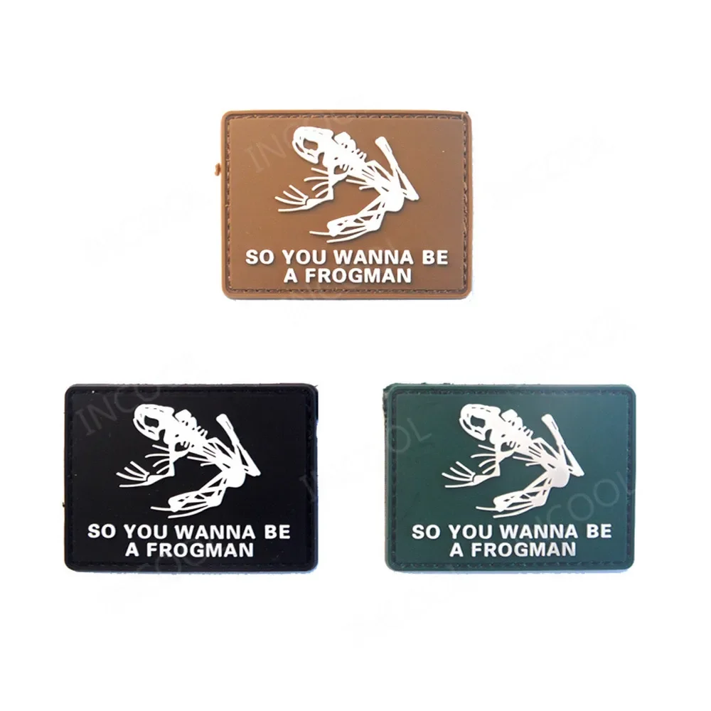 Parches reflectantes IR de rana y esqueleto de hueso de calavera, quiero ser un Frogman, parche de hombro con apliques de goma de PVC brillante para ropa - imagen 5