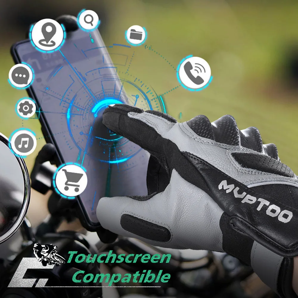 Guantes de Ciclismo de cuero genuino para hombre y mujer, protectores de fibra de carbono transpirables para pantalla táctil, protectores de dedos completos para bicicleta de montaña - imagen 5