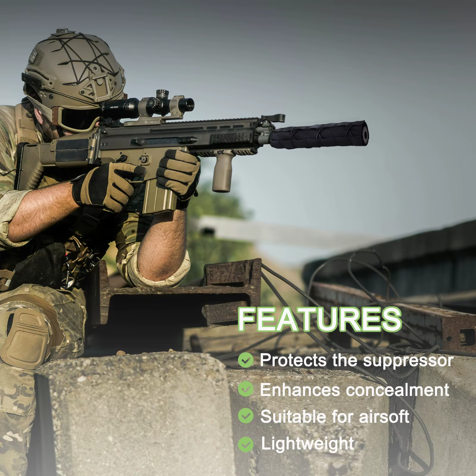 Funda supresor MOLLE Airsoft – Protector ajustable silenciador táctico - imagen 5