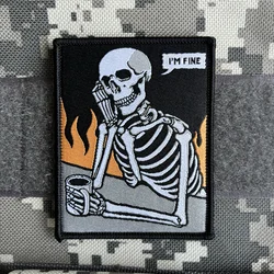 Parche táctico bordado calavera fina con velcro para mochila militar