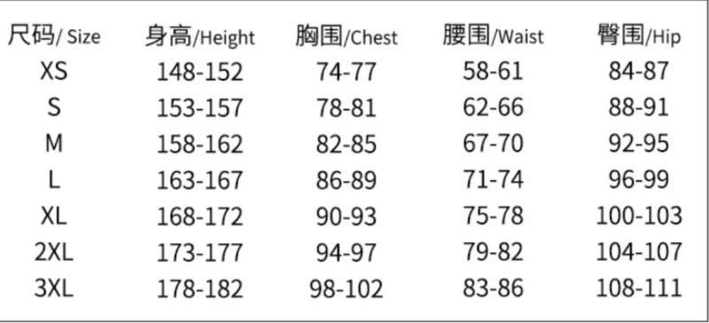 Un gráfico con mediciones para diferentes tamaños de ropa
