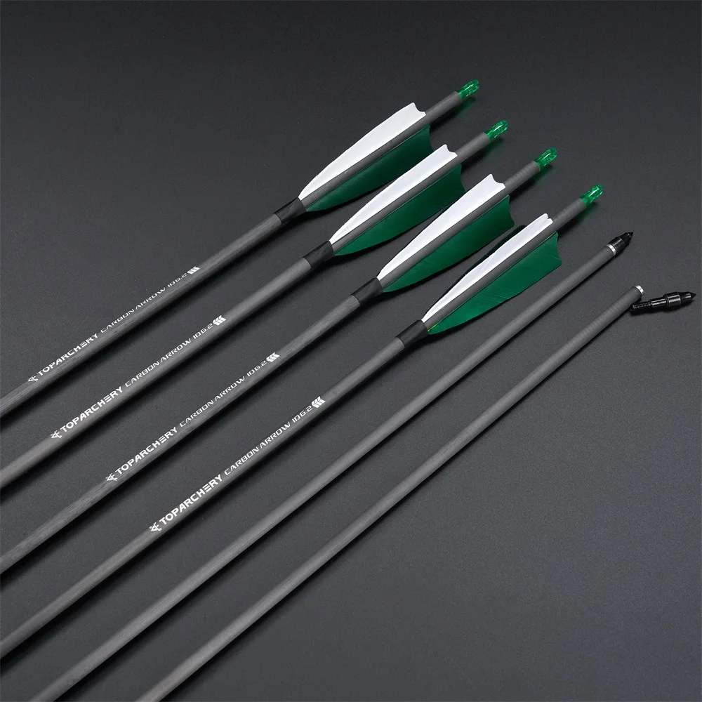 Flechas de caza de carbono 100% puro de 32 ", flechas de práctica de tiro con arco con plumas de pavo de 4 ", columna vertebral 400 para arco compuesto recurvo - imagen 5
