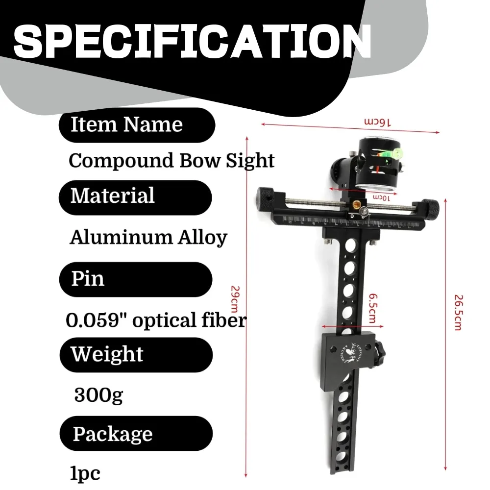 Mira de arco compuesto de un solo Pin, herramienta de puntería de fibra óptica de aluminio CNC de 0,0599 "para tiro con arco compuesto, caza, deportes al aire libre - imagen 2