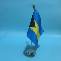 Escritorio de oficina bandera pequeña de Bahamas bandera 14x21cm poliéster Bahamas bandera nacional mesa de campo Banner adornos de escritorio banderas