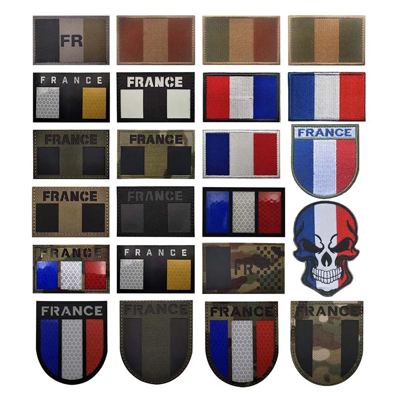 Parches bordados con apliques de emblema de moral de la bandera de Francia, insignia francesa reflectante infrarroja, pegatinas de brazalete militar, parche táctico