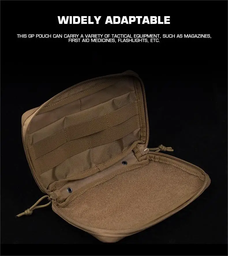 Bolsa de administración táctica Molle, accesorio GP con cierre de cremallera bidireccional, bolsa de utilidad EDC delgada para chaleco de caza y senderismo - imagen 3