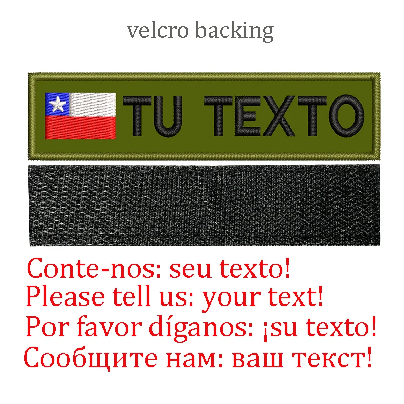 Parches de nombre bordados personalizados con bandera de Chile, insignias, pegatinas para coser en gancho, respaldo de hierro, transferencias para bolsas de pistola Airsoft del ejército - imagen 3