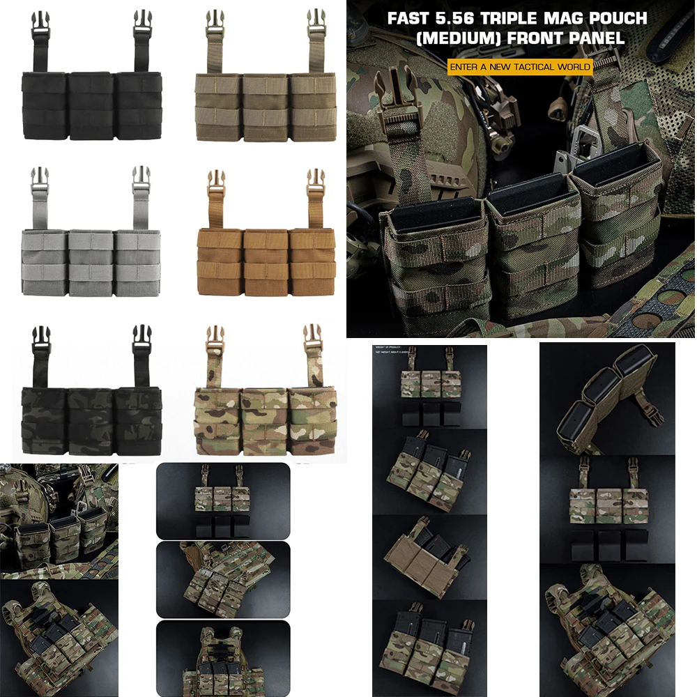 Nuevo chaleco táctico de alta calidad para caza CS FAST 5,56, bolsa Triple Mag (mediano), Panel frontal, hebilla de liberación rápida Triple 5,56, 7,62